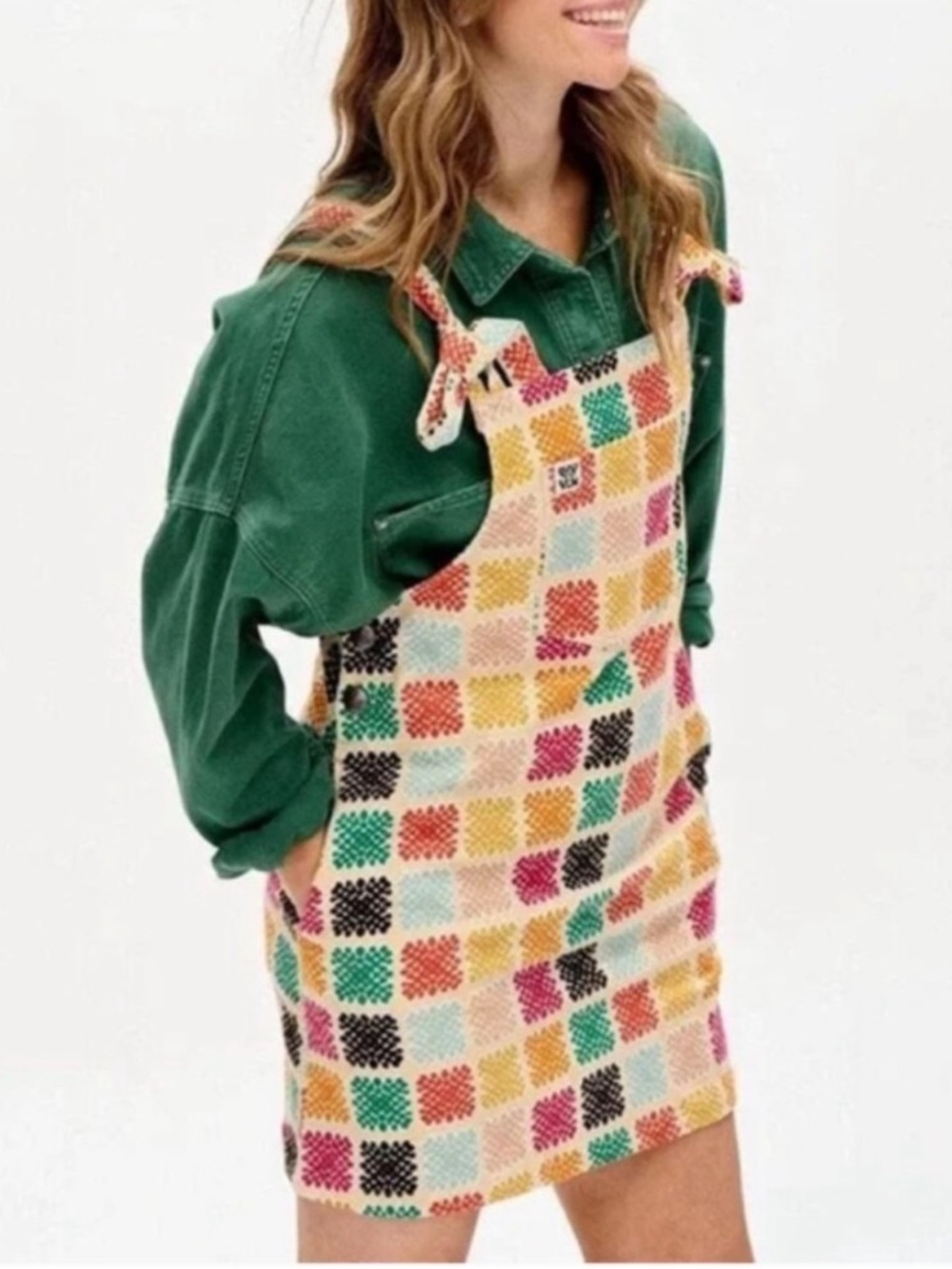 Lucy & Yak "Anyana Check" Soft Corduroy Mini Pini (Pinafore) Dress sz 4